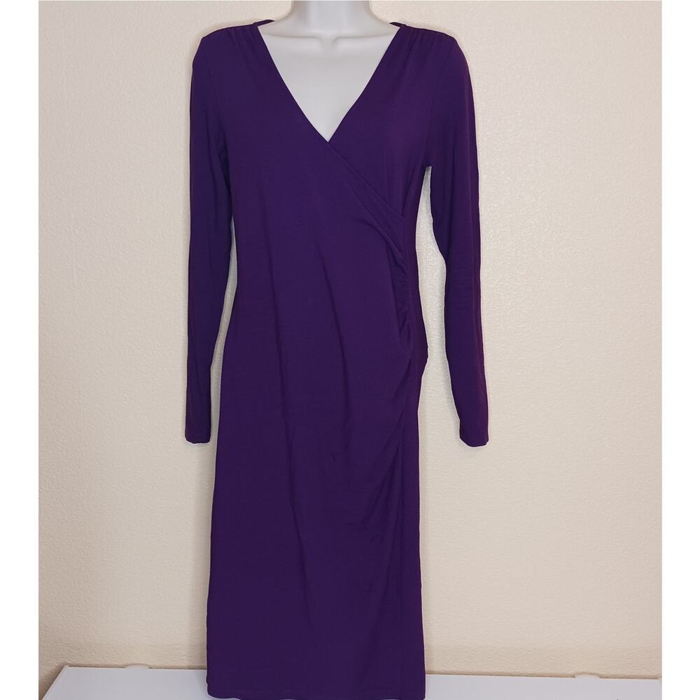 Pure Collection Purple Jersey Faux Wrap Midi Dress Women's 4 Long Sleeve